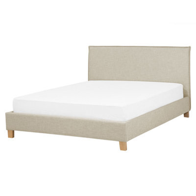 Beliani Bed Fabric Sennez 160 X 200 Cm (Eu King Size) Beige - image 1