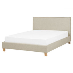 Beliani Bed Fabric Sennez 160 X 200 Cm (Eu King Size) Beige - thumbnail 1