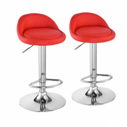 2X Bar Stools Faux Leather Kitchen Pub Low Back Breakfast Bar Chair Leg Chrome Red - thumbnail 2