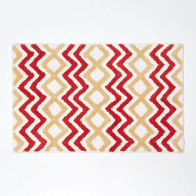 Homescapes Orange And Mustard Chevron Cotton Bath Mat - image 1