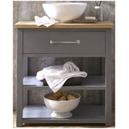 Homestylestore Light Grey And Oak 840mm Bathroom Cloakroom Vanity Unit With Round Countertop Basin And Chrome T Bar Handle