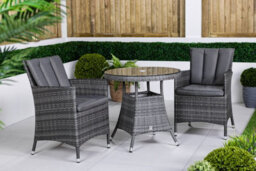 Giardino Savannah Round Rattan Garden Bistro Table And Chairs Set 2 Seater Patio Furniture Set - Grey - thumbnail 3