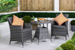 Giardino Savannah Round Rattan Garden Bistro Table And Chairs Set 2 Seater Patio Furniture Set - Grey