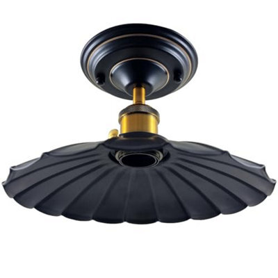 Industrial-Semi Flush Mount Ceiling Light With E27 Socket And 22Cm Umbrella Shaped Metal Lampshade For Living Room - image 1