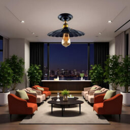 Industrial-Semi Flush Mount Ceiling Light With E27 Socket And 22Cm Umbrella Shaped Metal Lampshade For Living Room - thumbnail 6