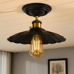 Industrial-Semi Flush Mount Ceiling Light With E27 Socket And 22Cm Umbrella Shaped Metal Lampshade For Living Room - thumbnail 2