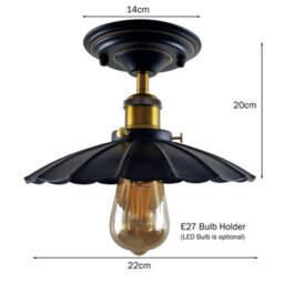 Industrial-Semi Flush Mount Ceiling Light With E27 Socket And 22Cm Umbrella Shaped Metal Lampshade For Living Room - thumbnail 4