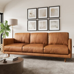 Valencia Toulon Leather Three Seats Sofa Cognac Italian Nappa 11000 Top Grain Leather Top Stitching French Seams - thumbnail 2