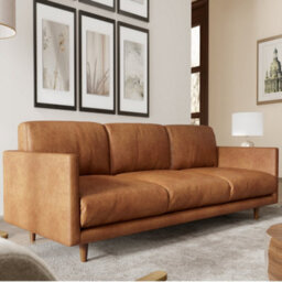 Valencia Toulon Leather Three Seats Sofa Cognac Italian Nappa 11000 Top Grain Leather Top Stitching French Seams - thumbnail 5