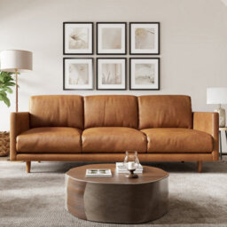 Valencia Toulon Leather Three Seats Sofa Cognac Italian Nappa 11000 Top Grain Leather Top Stitching French Seams - thumbnail 4