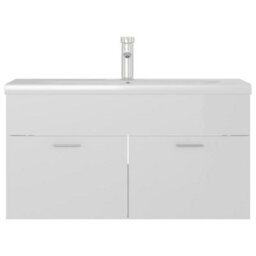 Berkfield Sink Cabinet With Built-In Basin High Gloss White Engineered Wood - thumbnail 3