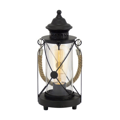 Elegant Black Steel Table Lamp With Glass Lantern Shade - image 1