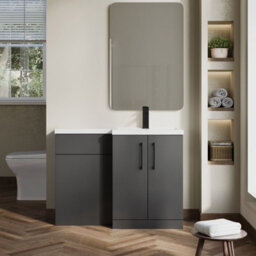 Balterley Right-Hand Bathroom Vanity And Wc Unit Combination With Basin - 1100mm - Gloss Grey With Black Handles - thumbnail 2