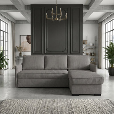 Megan Corner Sofa Bed For Living Room Polyurethane Foam Wave Spring Wooden Frame With Storage 220X90X160Cm Grey - image 1