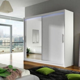 Bega Vi 180 Cm Sliding Doors Wardrobe With Mirror Hanging Rail And Shelves White With Led Lights - thumbnail 2