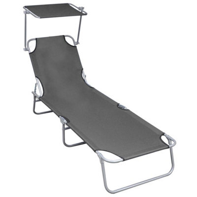 Berkfield Folding Sun Lounger With Canopy Grey Aluminium - image 1
