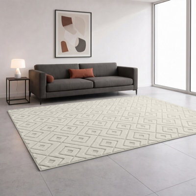 Moonlight Bedding Cream Geometric Rug 120X170Cm, Washable Non-Slip Soft High Low Pile Living Room Carpet - image 1