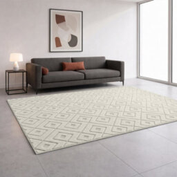 Moonlight Bedding Cream Geometric Rug 120X170Cm, Washable Non-Slip Soft High Low Pile Living Room Carpet - thumbnail 1