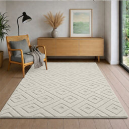 Moonlight Bedding Cream Geometric Rug 120X170Cm, Washable Non-Slip Soft High Low Pile Living Room Carpet - thumbnail 4
