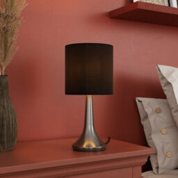 GoodHome Painswick Cylinder Satin Black Nickel Effect Table Lamp