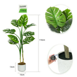Artificial Monstera Tree W/plastic Planter And Artificial Moss For House Office 110 Cm - thumbnail 2
