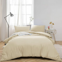 Ameha Plain 3-Piece Duvet Cream Quilt Cover Soft & Anti Allergic Bedding Set Reversible Super King Set With Pillowcase 260 X 220Cm - thumbnail 6
