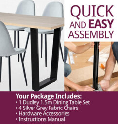 Hallowood Furniture Dudley 1.5M Dining Table Set With 4 Silver Grey Fabric Chairs - thumbnail 7