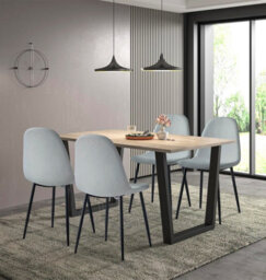 Hallowood Furniture Dudley 1.5M Dining Table Set With 4 Silver Grey Fabric Chairs - thumbnail 1
