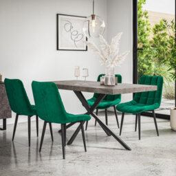 More4Homes Donni Dining Table And Chairs -  Concrete Effect Table Top W Black Legs + Nova Velvet Dining Chair Set Of 6 (Green) - thumbnail 1
