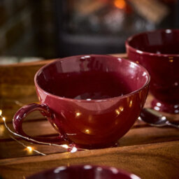 Set Of 4 Montmartre Large Malbec Red Ceramic Tea Cups Coffee Mugs H9.7Cm X Dia13.5Cm - thumbnail 3