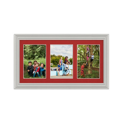 AK Frames 40X20Cm Light Grey Classic Multi Photo Frame With Crimson Mount - Holds 3 Apertures (3X) 6X4 Photos - image 1