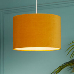 Lighting Collection Golden Glow Mustard Fabric Contemporary Drum Pendant Shade