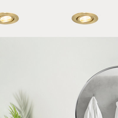 Litecraft 5 Pack Satin Brass Modern Bathroom Ip65 Circular Tiltable Downlights - image 1