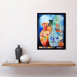 Artery8 Framed Wall Art Polka Dot Glazed Porcelain Ceramic Vases Folk - 12X16 Inch - thumbnail 2