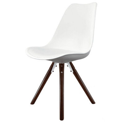 Fusion Living Soho White Plastic Dining Chair With Pyramid Dark Wood Legs - image 1