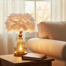 Living And Home E27 Elegant Feather Desk Lamp With Non-Slip Base And 3-Mode Lighting, 12W - thumbnail 1