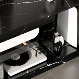 Wyld Haus Avadell 148Cm Black Marble-Effect Tv Unit With Glass Shelf, Fits 45-55In Screens - thumbnail 7