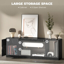 Wyld Haus Avadell 148Cm Black Marble-Effect Tv Unit With Glass Shelf, Fits 45-55In Screens - thumbnail 6