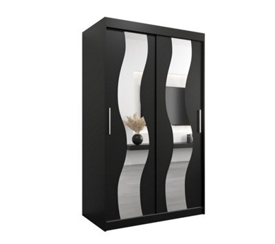 Arte Stylish Mirrored Sliding Door Wardrobe In Black With Spacious Shelves (H)2000mm (W)1200mm (D)620mm - image 1