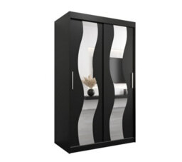 Arte Stylish Mirrored Sliding Door Wardrobe In Black With Spacious Shelves (H)2000mm (W)1200mm (D)620mm - thumbnail 1