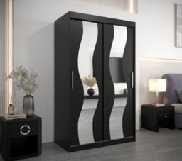 Arte Stylish Mirrored Sliding Door Wardrobe In Black With Spacious Shelves (H)2000mm (W)1200mm (D)620mm - thumbnail 2