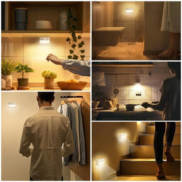 Amorly Set Of 2 Warm White Indoor Motion Sensor Stair Lights, Battery Operated Portable Led Night Light For Hallway, Bedroom, Steps - thumbnail 4