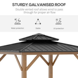 Outsunny 3.5 X 3.5M Wood Frame Hardtop Gazebo W/ Double Vented Roof, Black - thumbnail 4