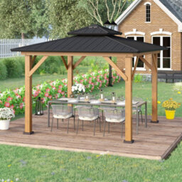 Outsunny 3.5 X 3.5M Wood Frame Hardtop Gazebo W/ Double Vented Roof, Black - thumbnail 1