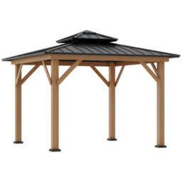 Outsunny 3.5 X 3.5M Wood Frame Hardtop Gazebo W/ Double Vented Roof, Black - thumbnail 2