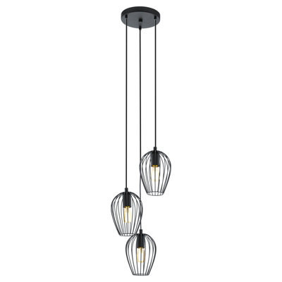 Stylish Black Wire Cage Hanging Pendant Light For Hallway - 3 Bulb E27 Fixture - image 1
