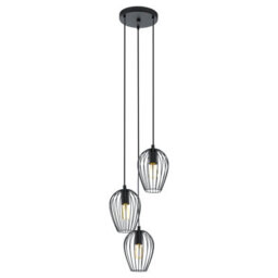 Stylish Black Wire Cage Hanging Pendant Light For Hallway - 3 Bulb E27 Fixture - thumbnail 1