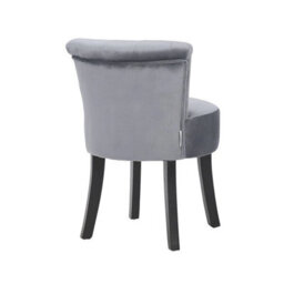 Grey Velvet Vanity Stool With Backrest Dressing Table Chair With Rubberwood Legs - thumbnail 6