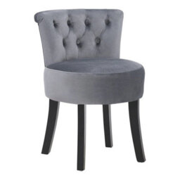 Grey Velvet Vanity Stool With Backrest Dressing Table Chair With Rubberwood Legs - thumbnail 1