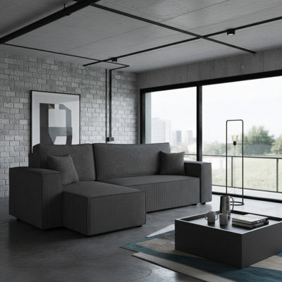 Karl Living Room Sofa Bed With Storage Chipboard Frame Wave Spring Loose Cushions 244X145X83 Cm Universal Side Grey - image 1